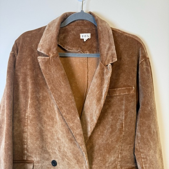 Pol Double Breasted Corduroy Casual Blazer Caramel Brown Tan Size Large - Picture 3 of 8